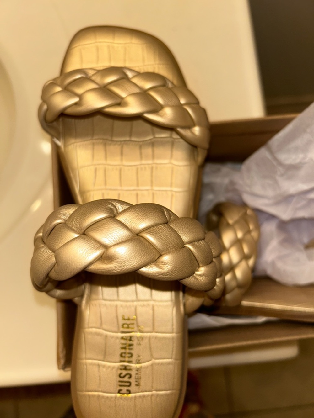Braided Metallic Slide Sandals - Gold